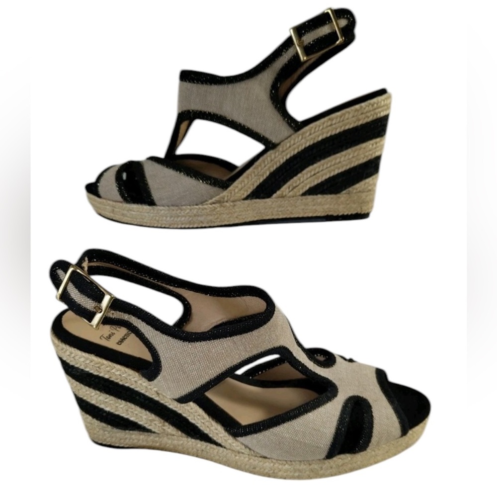 Stylish Toni Pons Black and Cream Wedges